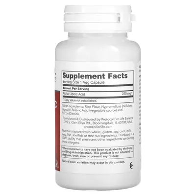 Альфа-ліпоєва кислота Protocol for Life Balance Alpha-Lipoic Acid 250 мг, 90 веганських капсул