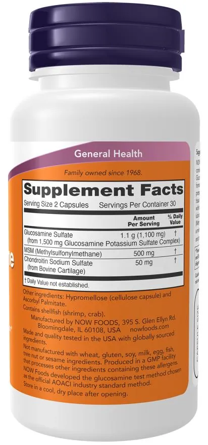 Глюкозамін та МСМ NOW Glucosamine & MSM капсули №60