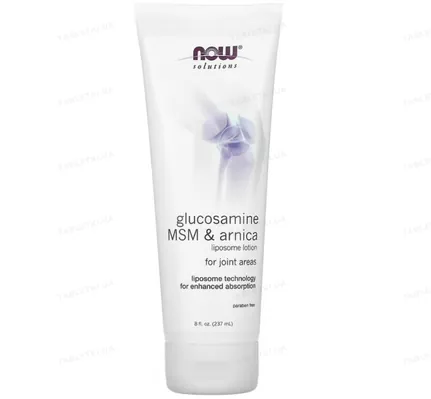Глюкозамін, МСМ та Арніка NOW Solutions Glucosamine, MSM & Arnica лосьйон ліпосомальний, 237 мл