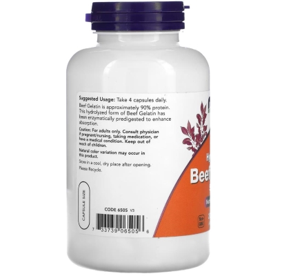 Говяжий желатин гидролизованный NOW Hydrolyzed Beef Gelatin 550 мг, 200 капсул
