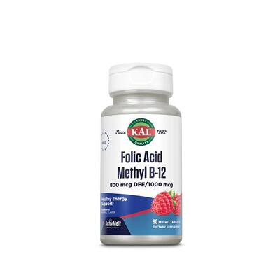 Фолиевая кислота Метил В-12 KAL Folic acid Methyl B-12 800/1000 мкг, 60 таблеток для рассасывания