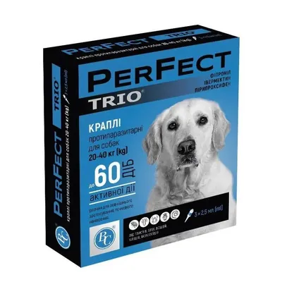 Краплі від бліх та кліщів Perfect Trio для собак 20-40 кг, 3 піпетки по 2,5 мл