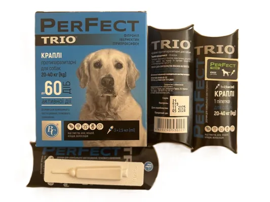 Краплі від бліх та кліщів Perfect Trio для собак 20-40 кг, 1 піпетка по 2,5 мл