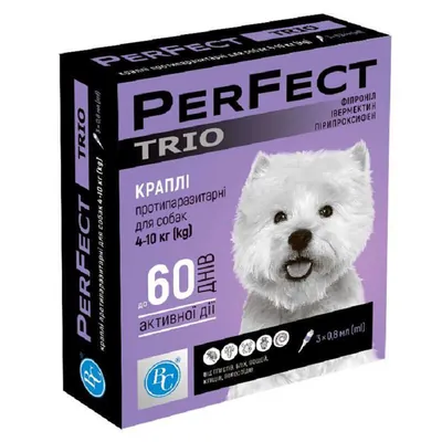 Краплі від бліх та кліщів Perfect Trio для собак 4-10 кг, 3 піпетки по 0,8 мл