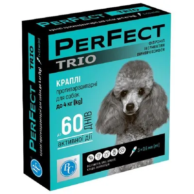 Краплі від бліх та кліщів Perfect Trio для собак до 4 кг, 3 піпетки по 0,6 мл
