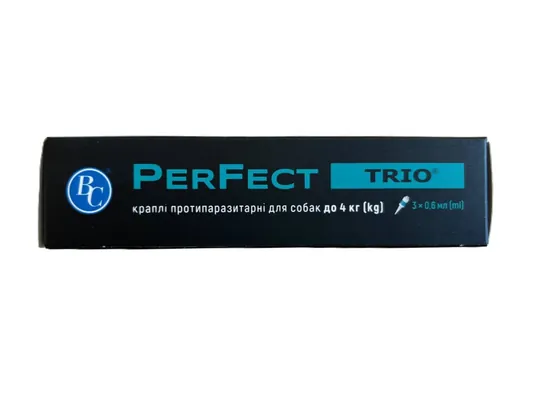Краплі від бліх та кліщів Perfect Trio для собак до 4 кг, 3 піпетки по 0,6 мл
