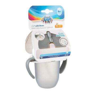 Кружка Canpol babies Matte Pastels с силиконовой трубочкой серая, 210 мл