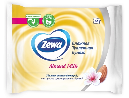 Туалетная бумага влажная Zewa c ароматом миндального молочка, 42 штуки