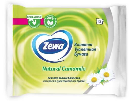 Туалетная бумага влажная Zewa c ароматом ромашки, 42 штуки