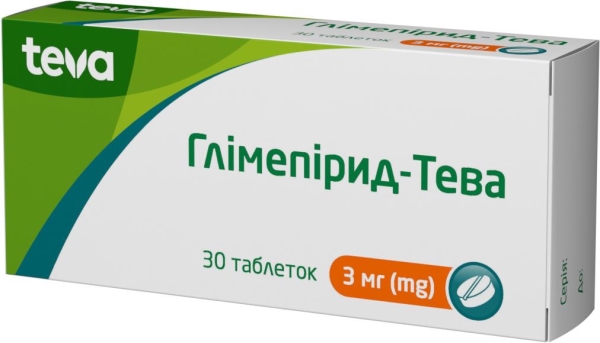 Глимепирид-Тева таблетки по 3 мг №30 (10х3)