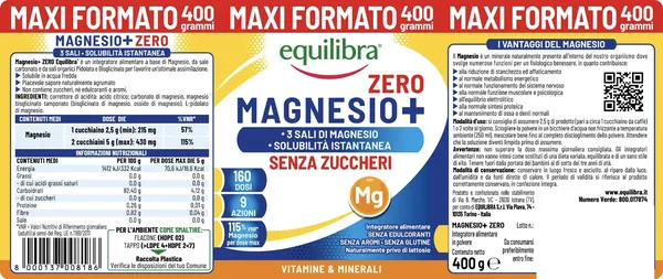 Магній Equilibra з 3-х органічних солей без цукру порошок, 400 г