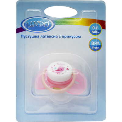Пустышка латексная Lindo 3D Pk 012 с прикусом для сна, от 0 до 6 месяцев