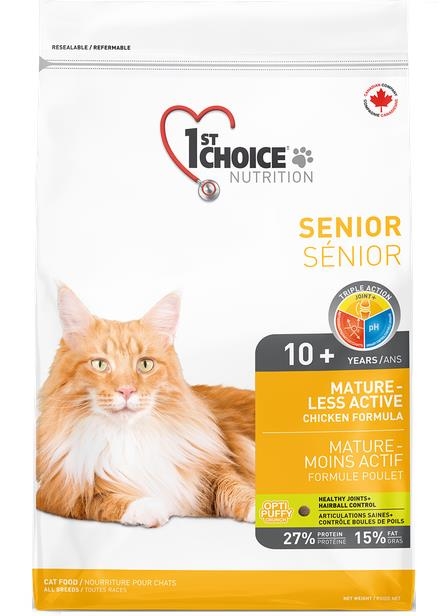 Корм сухой для пожилых котов 1st Choice Senior со вкусом курицы, 5.44 кг