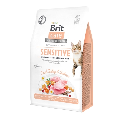 Корм сухой для привередливых кошек Brit Care Cat GF Sensitive Digestion & Delicate Taste с индейкой и лососем, 2 кг