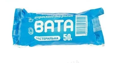 Вата нестерильна Сніжинка Екобинт медична гігроскопічна, ролик, 50 г