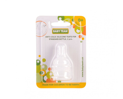 Соска силиконовая Baby Team 2010 антиколиколиковая, медленный поток, от 0 месяцев, 2 шт