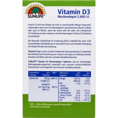Витамины Sunlife Vitamin D3 5600 I.E. таблетки №20