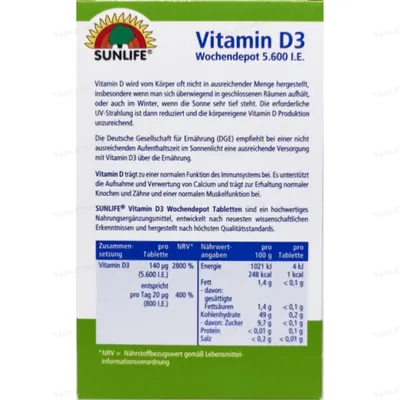 Вітаміни Sunlife Vitamin D3 5600 I.E. таблетки №20