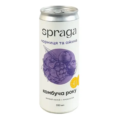 Напій безалкогольний Spraga слабогазований комбуча Чорниця-Ожина, з/б 330 мл