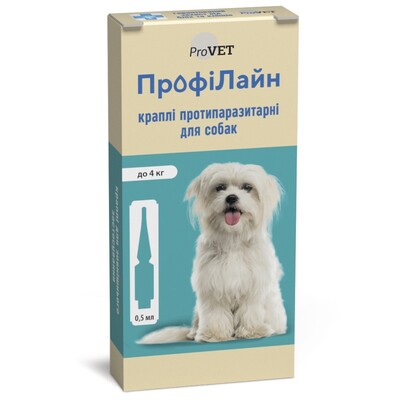 Капли ProVET Profiline от блох и клещей для собак весом до 4 кг, 4 пипетки по 0,5 мл