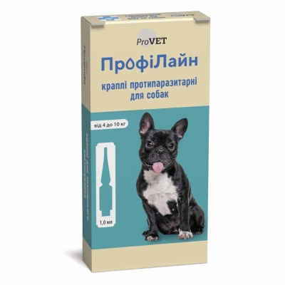 Капли ProVET Profiline от блох и клещей для собак весом 4-10 кг, 4 пипетки по 1,0 мл