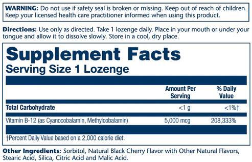 Вітамін B12 Solaray Vitamin B12 5000 Lozenge черешня, 30 льодяників