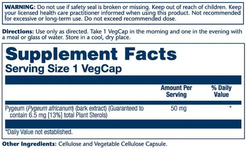 Екстракт кори африканської сливи Solaray Pygeum Bark Extract, 60 веганських капсул