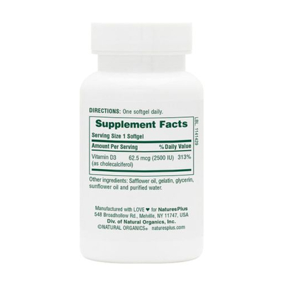Вітамін Д3 Nature's Plus Vitamin D3 2500 МО, 90 гелевих капсул