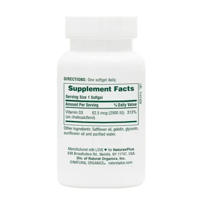 Вітамін Д3 Nature's Plus Vitamin D3 2500 МО, 90 гелевих капсул