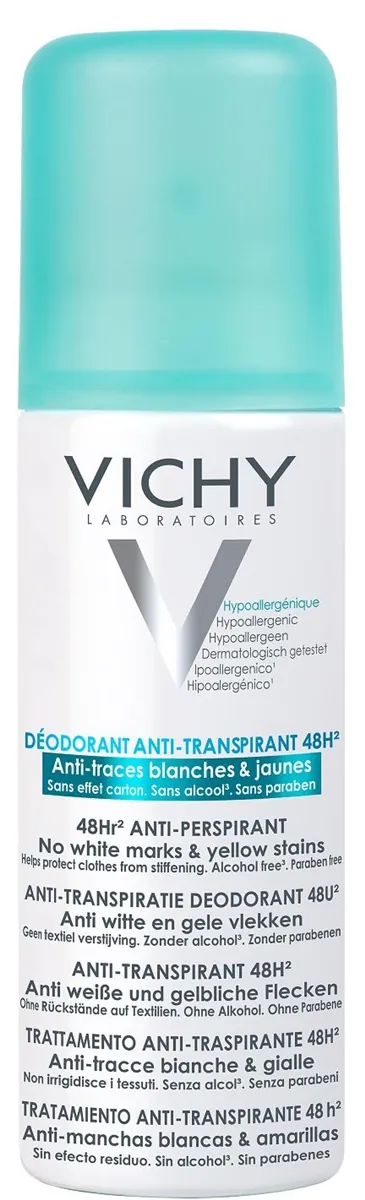 Дезодорант-антиперспірант спрей Vichy 48h захист проти білих слідів та жовтих плям, 125 мл