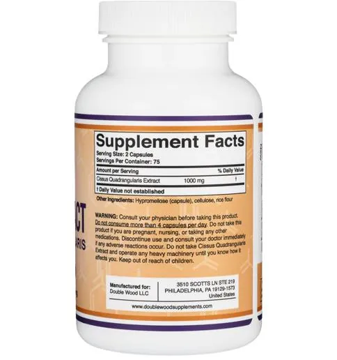Цісуса чотирикутного екстракт Double Wood Cissus Quadrangularis Extract 1000 мг, 150 капсул