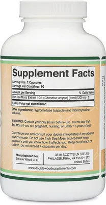 Ірландського моху екстракт Double Wood Irish Moss Extract 1200 мг, 180 капсул