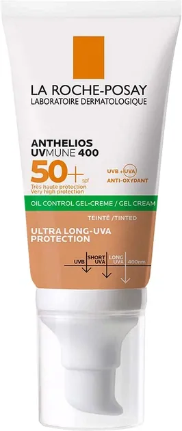 Гель-крем сонцезахисний La Roche-Posay Anthelios UVA 400 Oil Control тонуючим з матуючим ефектом для жирної чутливої шкіри обличчя, 50 мл