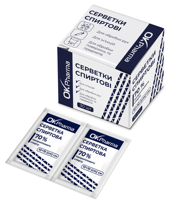 Салфетки спиртовые OK Pharma 10 см х 10 см, 30 штук
