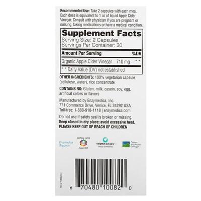 Яблочный уксус Enzymedica Apple Cider Vinegar, 60 капсул