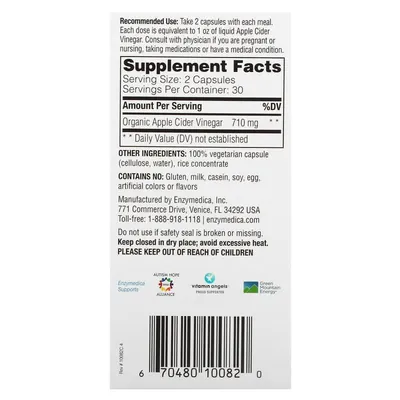 Яблучний оцет Enzymedica Apple Cider Vinegar, 60 капсул