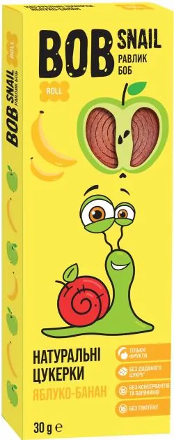 Цукерки Bob Snail Roll натуральні яблучно-бананові, 30 г