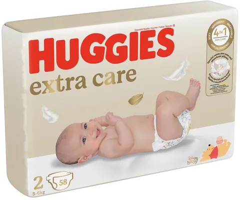 Підгузки Huggies Extra Care дитячі, розмір 2, 3-6 кг, 58 шт