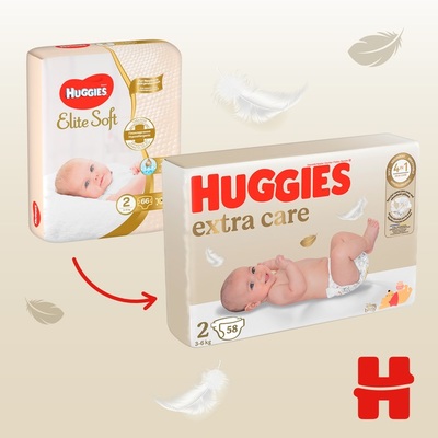 Подгузники Huggies Extra Care детские, размер 2, 3-6 кг, 58 шт