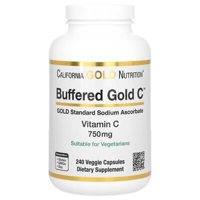 Витамин С буферизованный California Gold Nutrition Buffered Gold C 750 мг, 240 растительных капсул