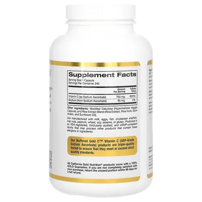 Вітамін С буферизований California Gold Nutrition Buffered Gold C 750 мг вег. капсули №240