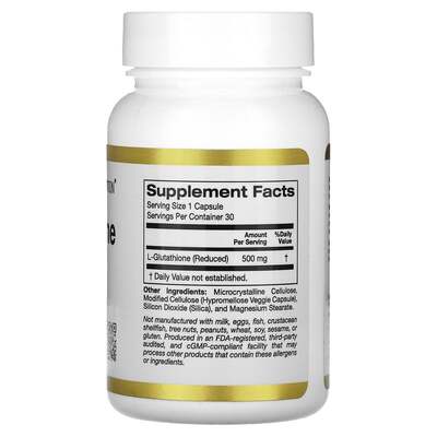 L-глутатион восстановленный California Gold Nutrition L-Glutathione 500 мг, 30 растительных капсул