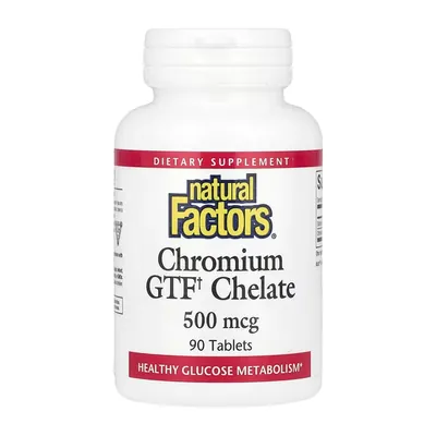 Хелат хрому Natural Factors Chromium GTF Chelate з фактором толерантності до глюкози (GTF) 500 мкг, 90 таблеток