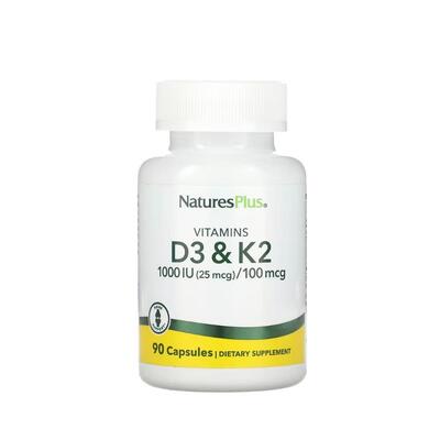 Витаминный комплекс Nature's Plus Витамин Д3 1000 МЕ и К2 100 мкг, 90 веганских капсул