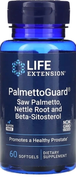 Поддержка простаты Life Extension PalmettoGuard Saw PalmettoNettle Root Formula with Beta Sitosterol, 60 мягких капсул