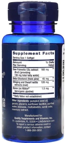 Поддержка простаты Life Extension PalmettoGuard Saw PalmettoNettle Root Formula with Beta Sitosterol, 60 мягких капсул