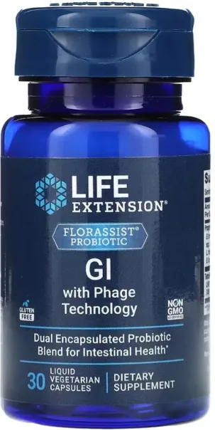 Пробіотики Life Extension Florassist Prоbiotic GI with Phage Technology, 30 вегетаріанських капсул