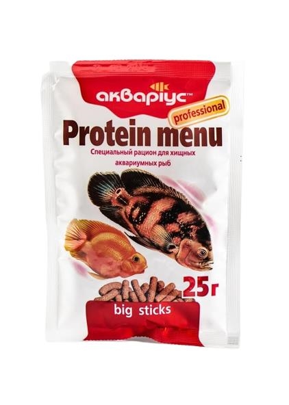Корм сухой Аквариус Protein Menu Big Sticks для крупных рыб в палочках, 25 г