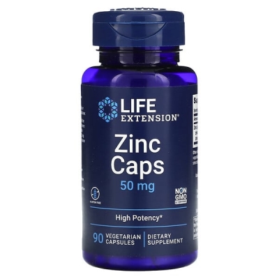 Цинк высокой эффективности Life Extension Zinc Caps High Potency 50 мг, 90 вегетарианских капсул