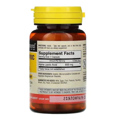 Альфа-ліпоєва кислота 600 мг Mason Natural Alpha-Lipoic Acid, 30 капсул